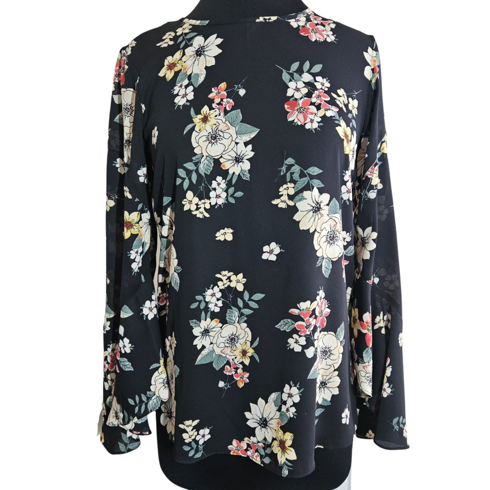 Vince Camuto Black Floral Long Sleeve Blouse Size XS